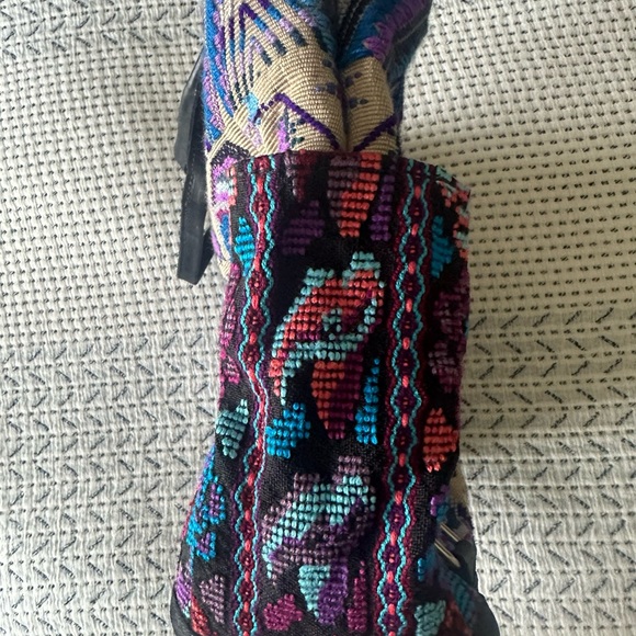 Maria's Artisan Shop Aurora Bag tan/purple/blue butterfly huipil CDB - Picture 4 of 7